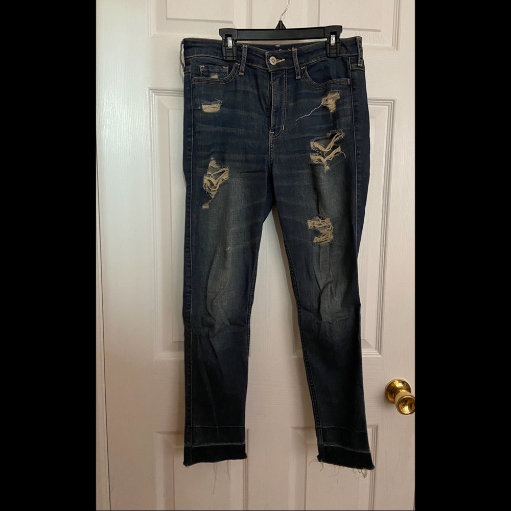 Hollister dark washed ripped skinny jeans
